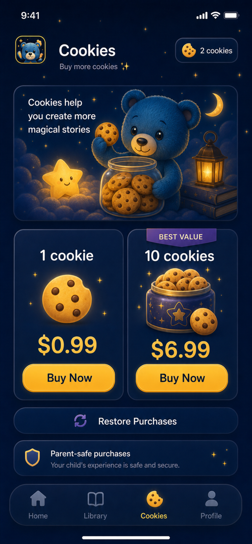 StoryTime Cookies screen preview